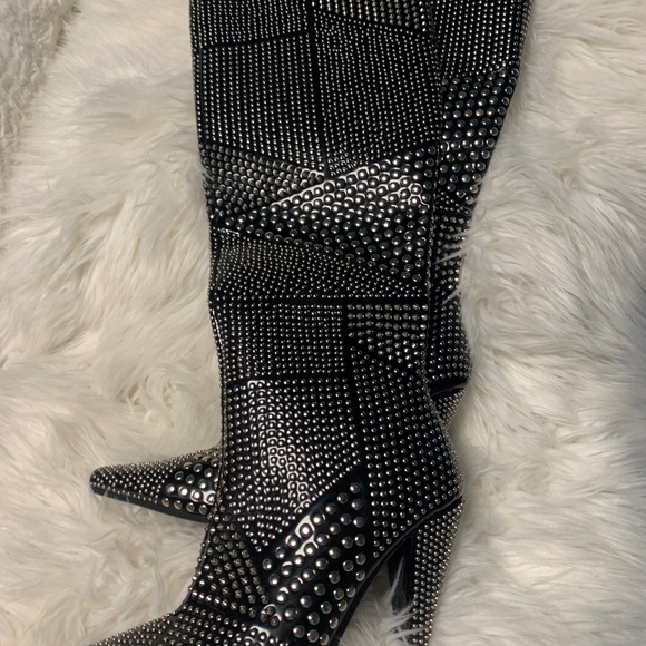 Jeffrey Campbell Shoes - Jeffrey Campbell Black and Silver Studded Heeled Boots